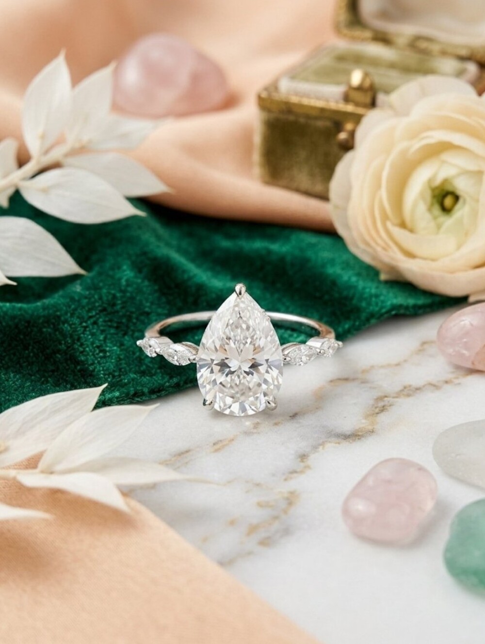 Moissanite Fire 5.28cts Pear And Marquise Engagement Ring SZ 9 NEW